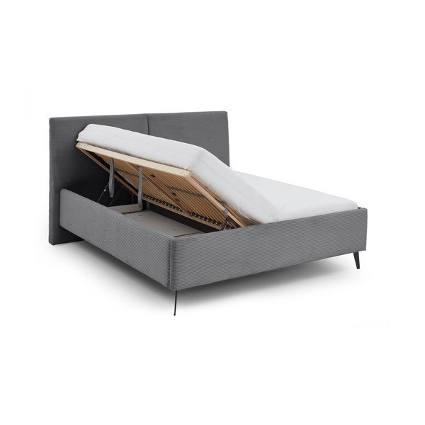 Letto matrimoniale imbottito grigio con contenitore con rete inclusa 180x200 cm Lando – Meise Möbel-image-3
