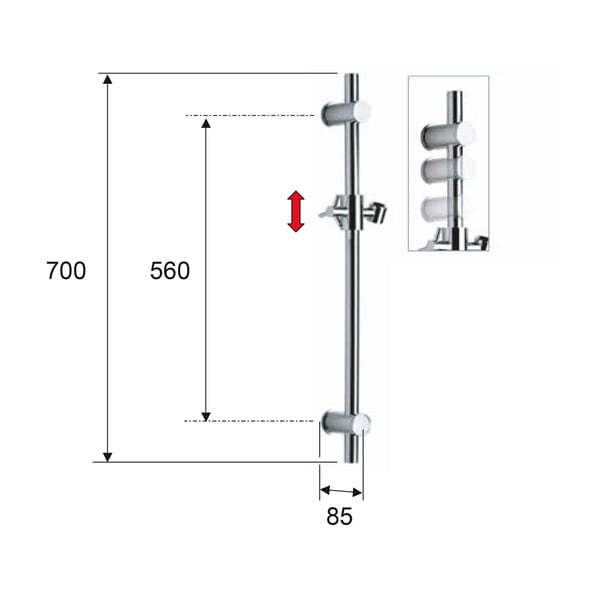 Asta per doccia in ottone da parete bianca con supporto scorrevole 70 cm – Sapho-image-3