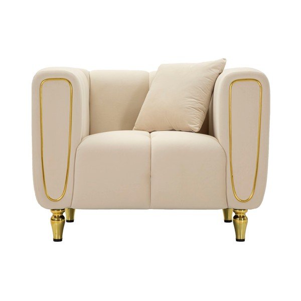 Poltrona color crema con poggioli/con gambe con rivestimento in velluto Alma – Mauro Ferretti-image-2