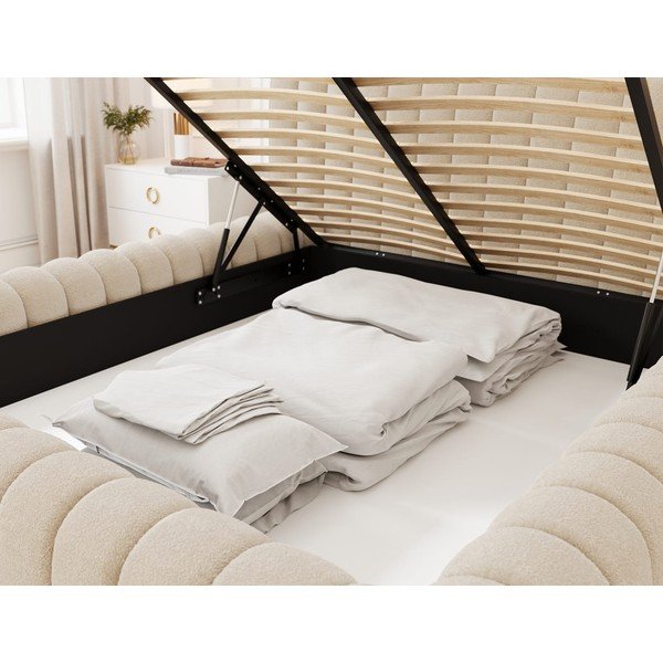 Letto matrimoniale imbottito beige con contenitore e rete inclusi 180x200 cm Carilla – ELTAP-image-4