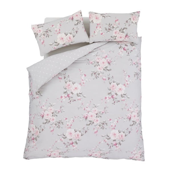 Biancheria letto matrimoniale grigia estesa 230x220 cm Canterbury Floral - Catherine Lansfield