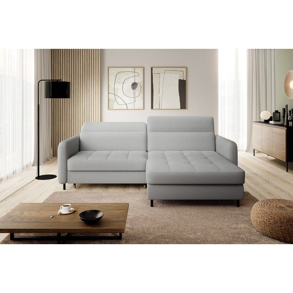 Divano angolare grigio allungabile/con contenitore (con penisola a destra/con chaise lounge) e rivestimento in bouclé Gomsi – ELTAP-image-1