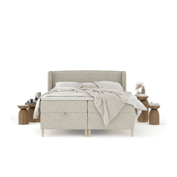 Letto boxspring grigio chiaro con spazio contenitivo 200x200 cm Monpelli - Maison de Rêve-image-2