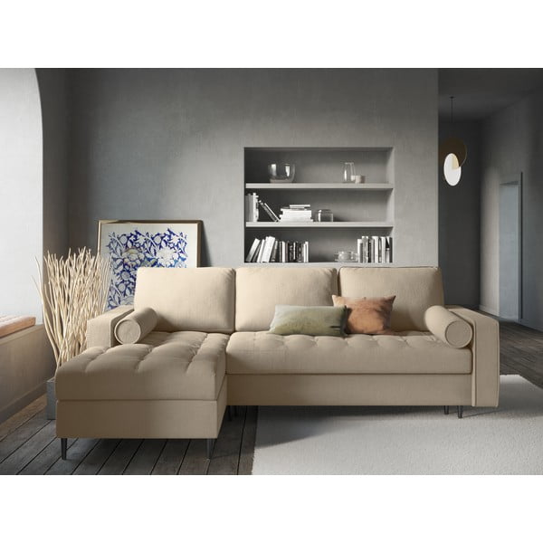 Divano letto angolare beige, angolo sinistro Santo - Milo Casa-image-1