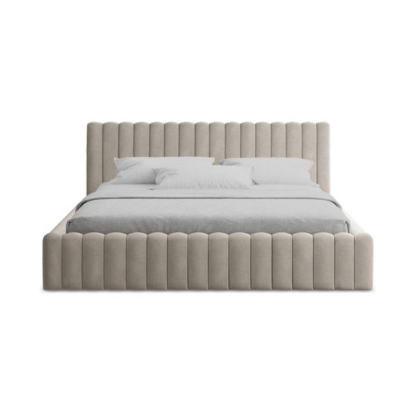 Letto matrimoniale imbottito grigio tortora con contenitore con rete inclusa 160x200 cm Lemi – Makamii-image-4