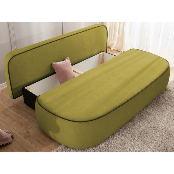 Divano per bambini verde/verde scuro allungabile/con contenitore con rivestimento in velluto 210 cm Saga – Ropez-image-4