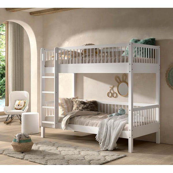 Letto da bambini a castello/estraibile bianco in faggio massiccio con contenitore con rete inclusa 90x200 cm Forrest – Vipack-image-3