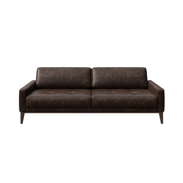 Divano in pelle marrone scuro Musso Tufted, 210 cm - MESONICA