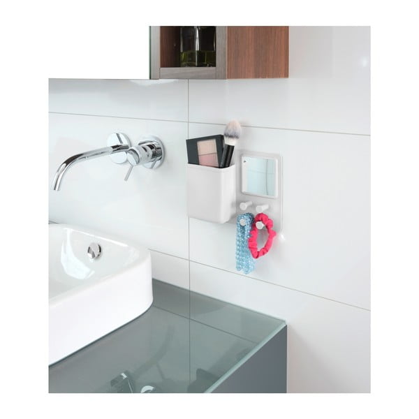Organizzatore da parete in silicone bianco con ganci e specchio Ampio - Wenko-image-4