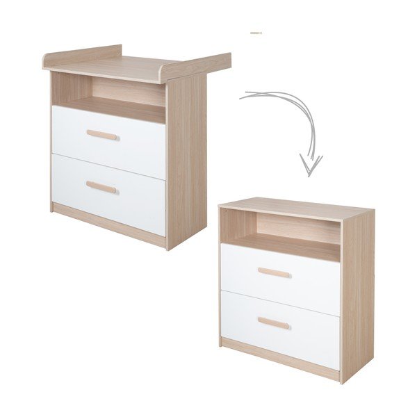 Cassettiera per bambini bianca/di colore naturale con effetto rovere con fasciatoio 88x98x75 cm Cabane – Roba-image-2