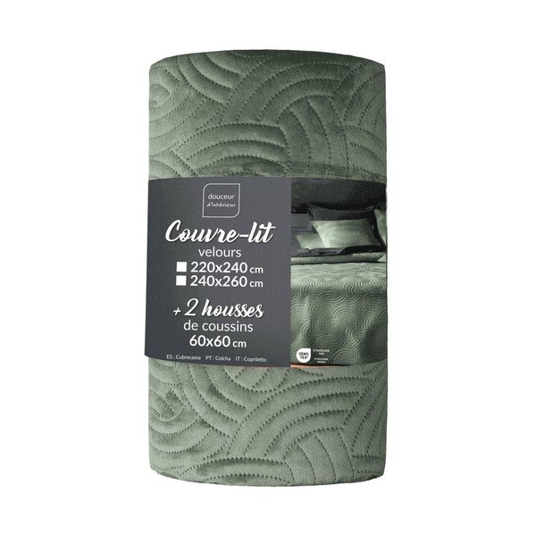 Set con copriletto e federa verde in velluto 240x260 cm Solange – douceur d'intérieur
