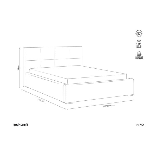 Letto matrimoniale imbottito verde scuro in velluto con contenitore con rete inclusa 140x200 cm Hiko – Makamii-image-3