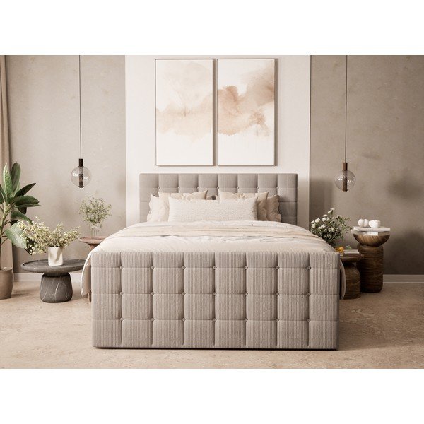 Letto boxspring beige con contenitore 160x200 cm Tasca – Maison de Rêve-image-4