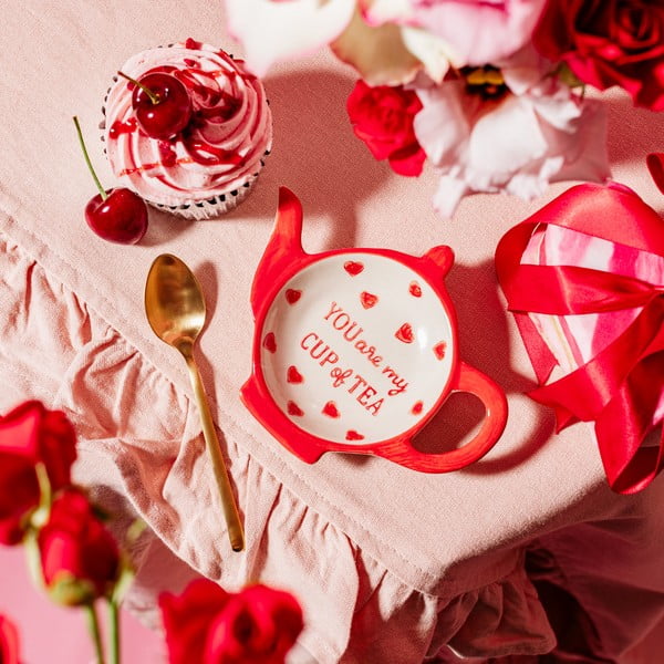 Ciotola in ceramica rossa e bianca per conservare le bustine di tè You are My Cup of Tea - Sass & Belle-image-2