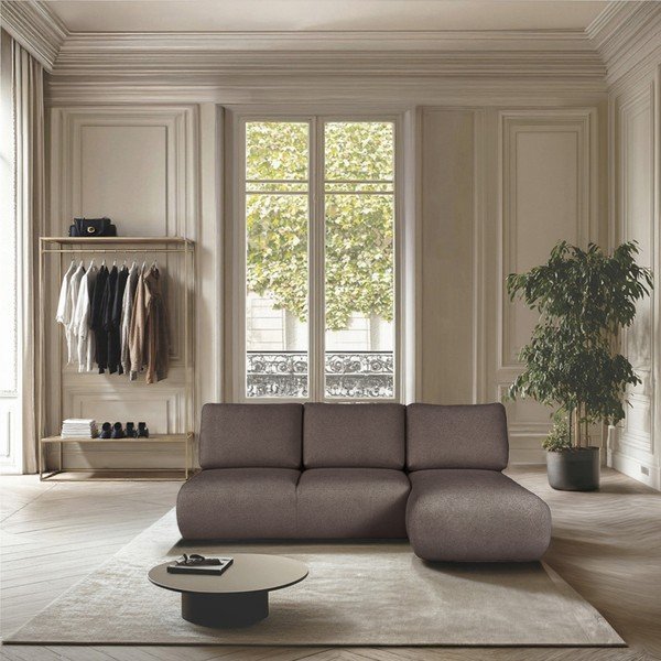 Divano angolare marrone (con penisola a destra e chaise lounge) rivestito in bouclé Mirel – Rodier-image-1