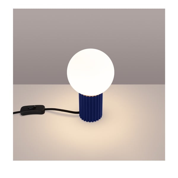 Lampada da tavolo blu scuro con paralume in vetro (altezza totale 19 cm) Orbital – Sollux-image-1