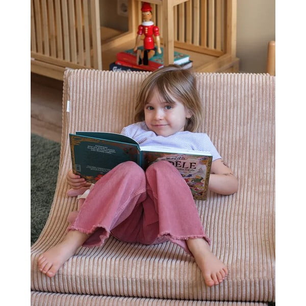 Poltrona per bambini marrone chiaro con rivestimento in velluto a coste Moon – Wigiwama-image-3