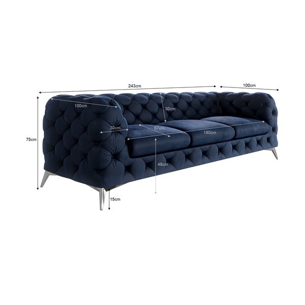 Divano blu scuro con rivestimento in velluto 243 cm Chelsea – Ropez-image-3