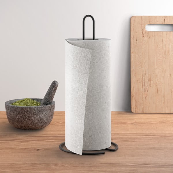 Portarotolo da cucina verticale nero opaco in acciaio ø 14 cm Lava – Metaltex-image-1