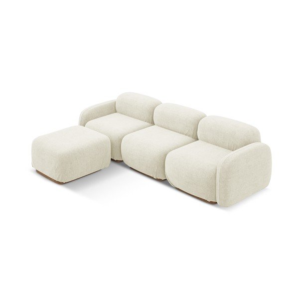 Divano angolare componibile color crema con rivestimento in bouclé Ailani – Makamii-image-2