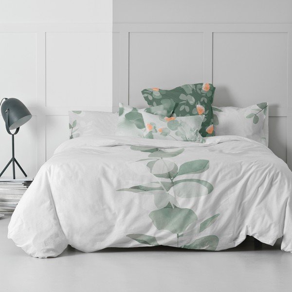Copripiumino in cotone bianco e verde per letto singolo 140x200 cm Corymbia - Blanc-image-3