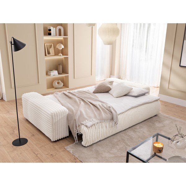 Divano color crema allungabile/con contenitore con rivestimento in velluto a coste 260 cm Justin  – Ropez-image-4