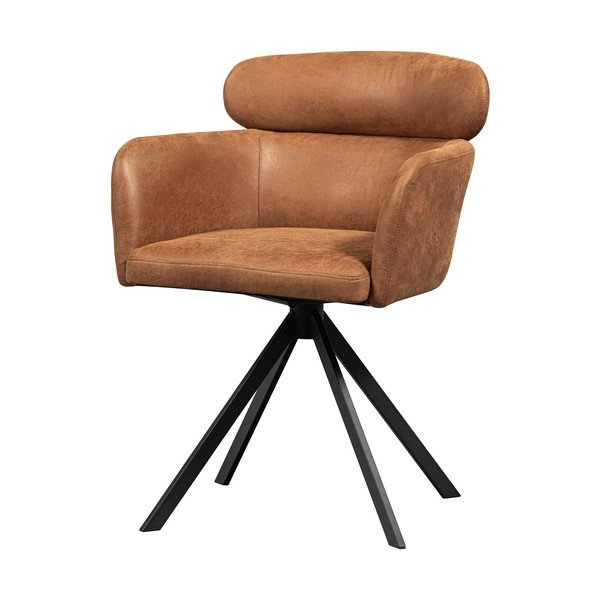 Sedia da pranzo marrone cognac in imbottito con braccioli Fenne – WOOOD-image-3