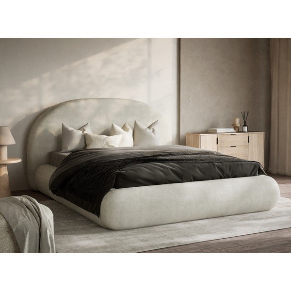 Letto matrimoniale imbottito color crema con contenitore con rete inclusa 160x200 cm Maumere – Maison de Rêve-image-1