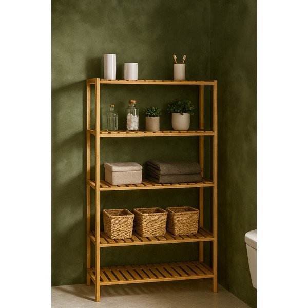 Scaffale per il bagno di colore naturale in bambù 60x130 cm Skaren – Bonami Essentials-image-1