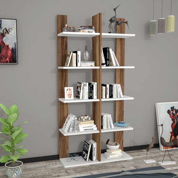 Libreria bianca naturale in pino decorato 75x150 cm Era - Gauge Concept-image-1