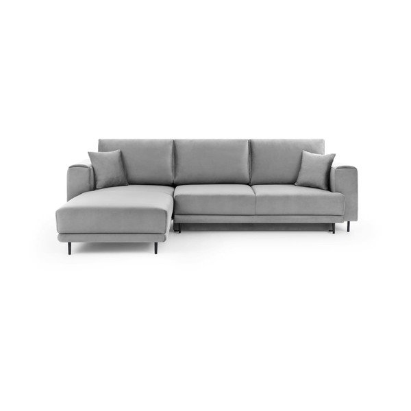 Divano angolare grigio chiaro allungabile/con contenitore (con penisola a sinistra/con chaise lounge) e rivestimento in velluto Dalia – ELTAP