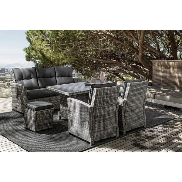 Set di mobili da giardino grigio in rattan artificiale per 6 persone Ariel   – Bizzotto-image-1