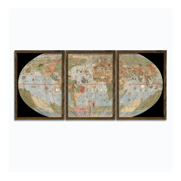 Quadro in 3 parti in cornice di legno Globo - Evila Originals