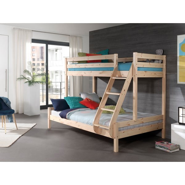 Letto a castello in legno di pino 140x200/90x200 cm in colore naturale Pino - Vipack-image-1