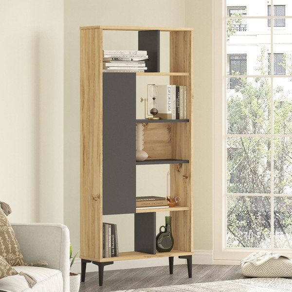 Libreria grigio/naturale 72x163 cm Eugene - Kalune Design-image-3
