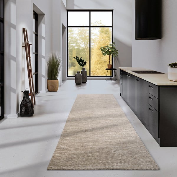 Passatoia beige tessuta a mano in misto lana 80x200 cm Pradesh Linen White - Elle Decoration-image-1