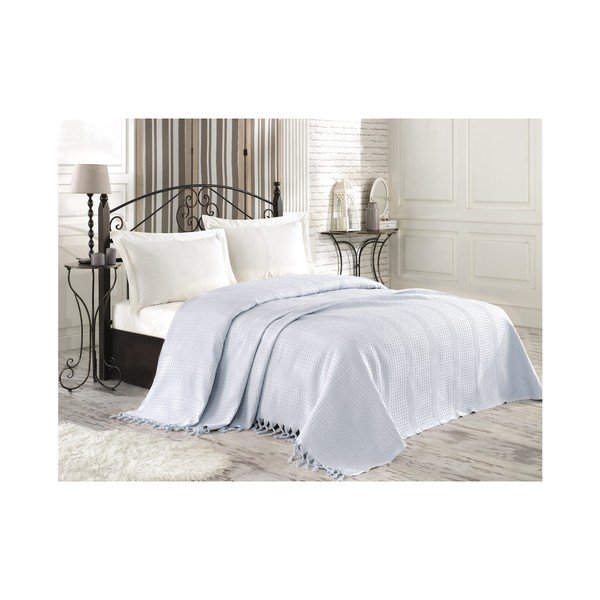 Copriletto in cotone azzurro per letto matrimoniale Roman, 220 x 240 cm - Mijolnir
