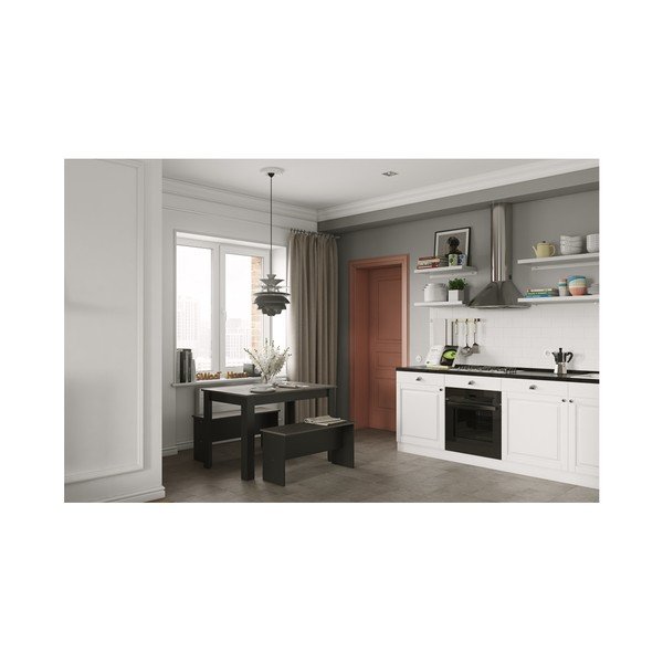 Set di tavolo da pranzo e 2 panche nere con piano in cemento Nice - TemaHome-image-1