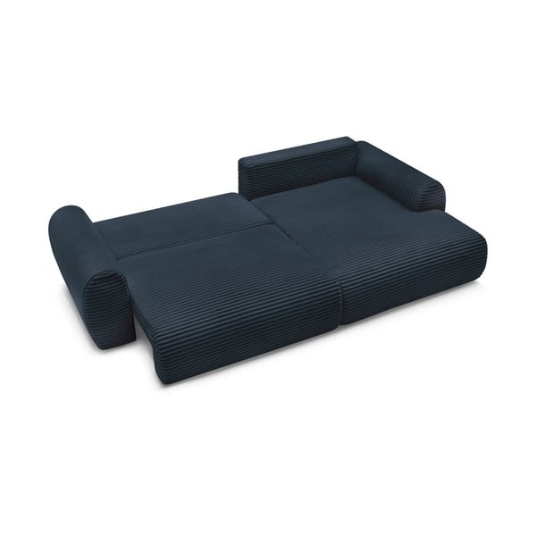 Divano angolare in blu scuro allungabile (con penisola a destra) con rivestimento in velluto a coste Lucien – Bobochic Paris-image-4