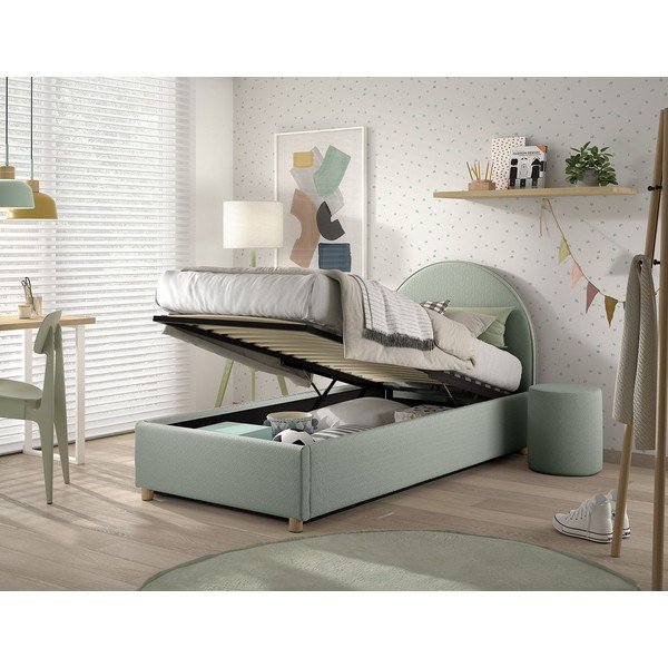Letto singolo imbottito verde con contenitore con rete inclusa 90x200 cm Moon – Vipack-image-2