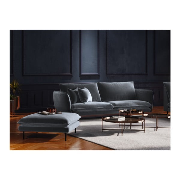 Pouf in velluto grigio, 100 x 80 cm Vienna - Cosmopolitan Design-image-3