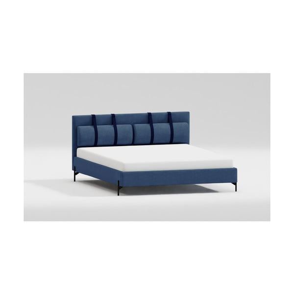Letto matrimoniale imbottito blu scuro con griglia 180x200 cm Tulsa - Ropez-image-1