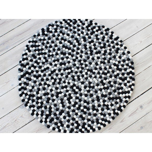 Tappeto in lana a palline bianche e nere , ⌀ 120 cm Ball Rugs - Wooldot-image-1