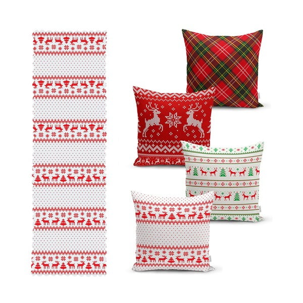 Set di 4 federe natalizie e runner da tavola Nordic Knit - Minimalist Cushion Covers