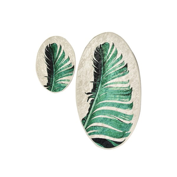 Set di tappetini per il bagno verdi/beige 2 pz 60x100 cm Floret – Foutastic-image-4