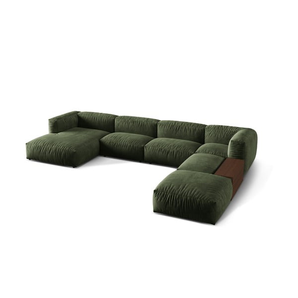 Divano angolare componibile verde (con penisola a destra/a U) con rivestimento in velluto Martina – Micadoni -image-1