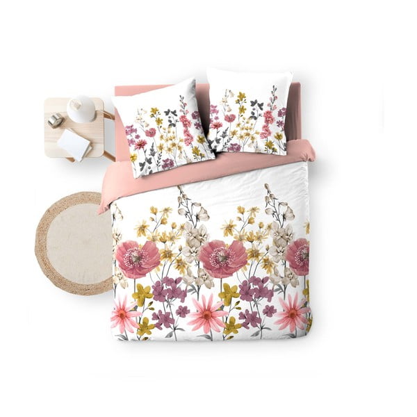 Biancheria da letto in mussola estesa bianca e rosa per letto matrimoniale 240x260 cm Rosine - douceur d'intérieur-image-2