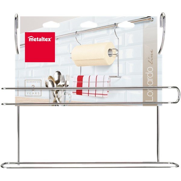 Supporto da appendere per asciugamani da cucina in acciaio cromato color argento Lonardo - Metaltex-image-1