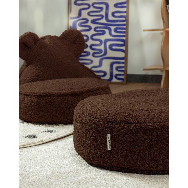 Pouf per bambini marrone scuro con rivestimento in bouclé Warm Hazel – Wigiwama-image-4