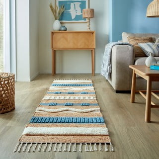 Passatoia blu/di colore naturale in misto iuta tessuta a mano 60x230 cm Medina Jute – Flair Rugs